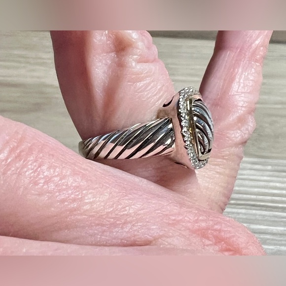 Designer Signed ATR Sterling Silver 14k Yellow Gold Diamond Cable Ring, Size 7 - Picture 10 of 11